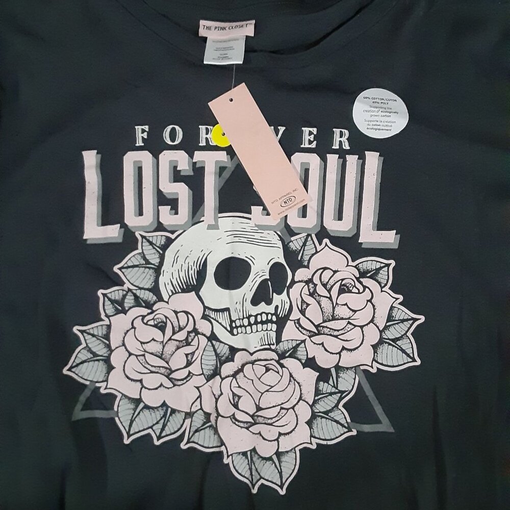 Womens Plus Size 4X Graphic Tee Forever Lost Soul Skull Roses New Pink Closet